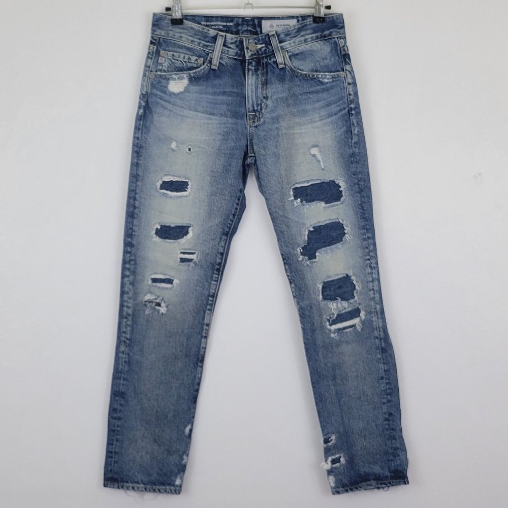 AG Ex boyfriend Slouchy Slim Crop, 19 Yr Quilted Mended Distressed